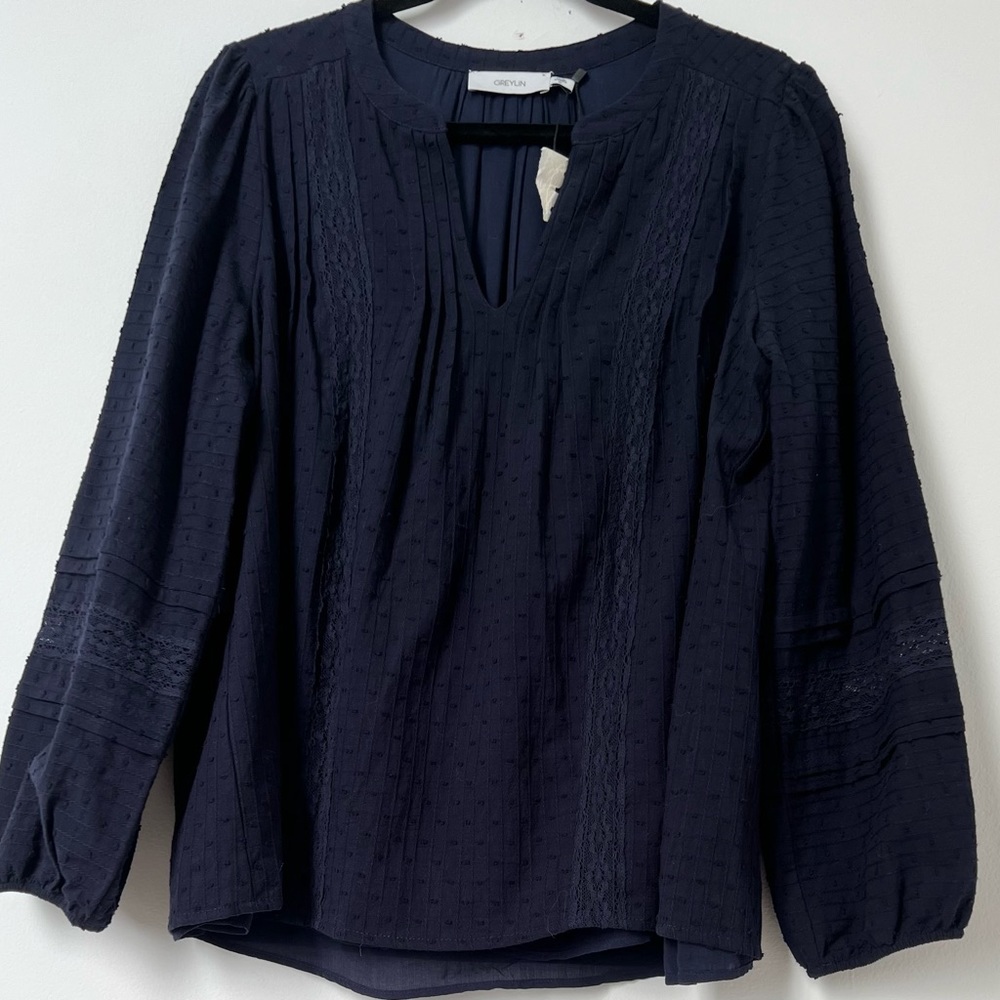 NWT Graylin Barstow Cotton Blouse Navy of Anthropologie - Picture 3 of 7